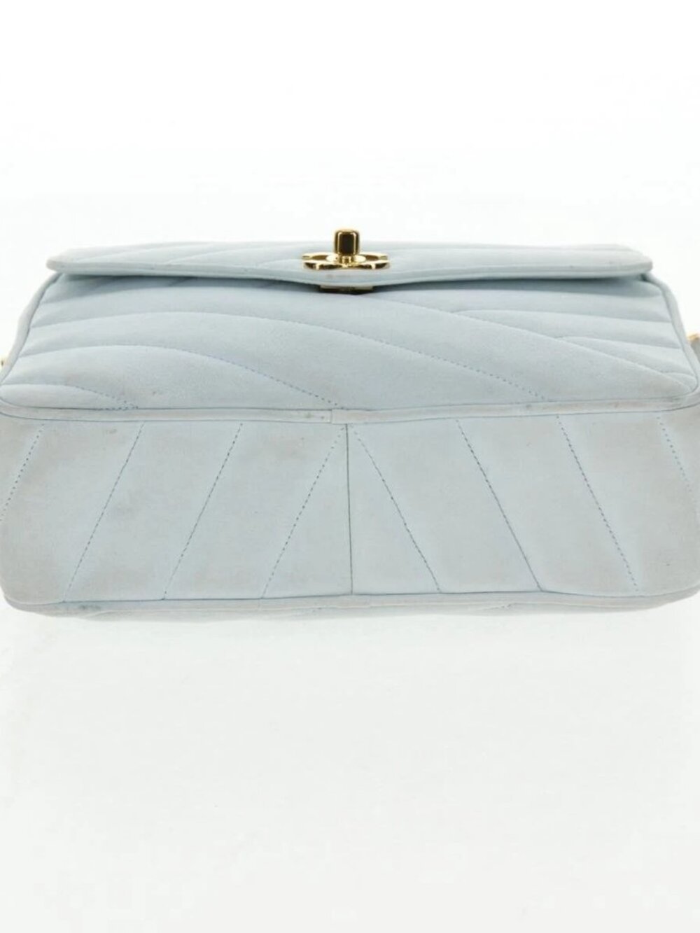 CHANEL Bias Stitch Chain Shoulder Bag Suede Light Blue Gold CC Auth 139935V - Picture 7 of 15